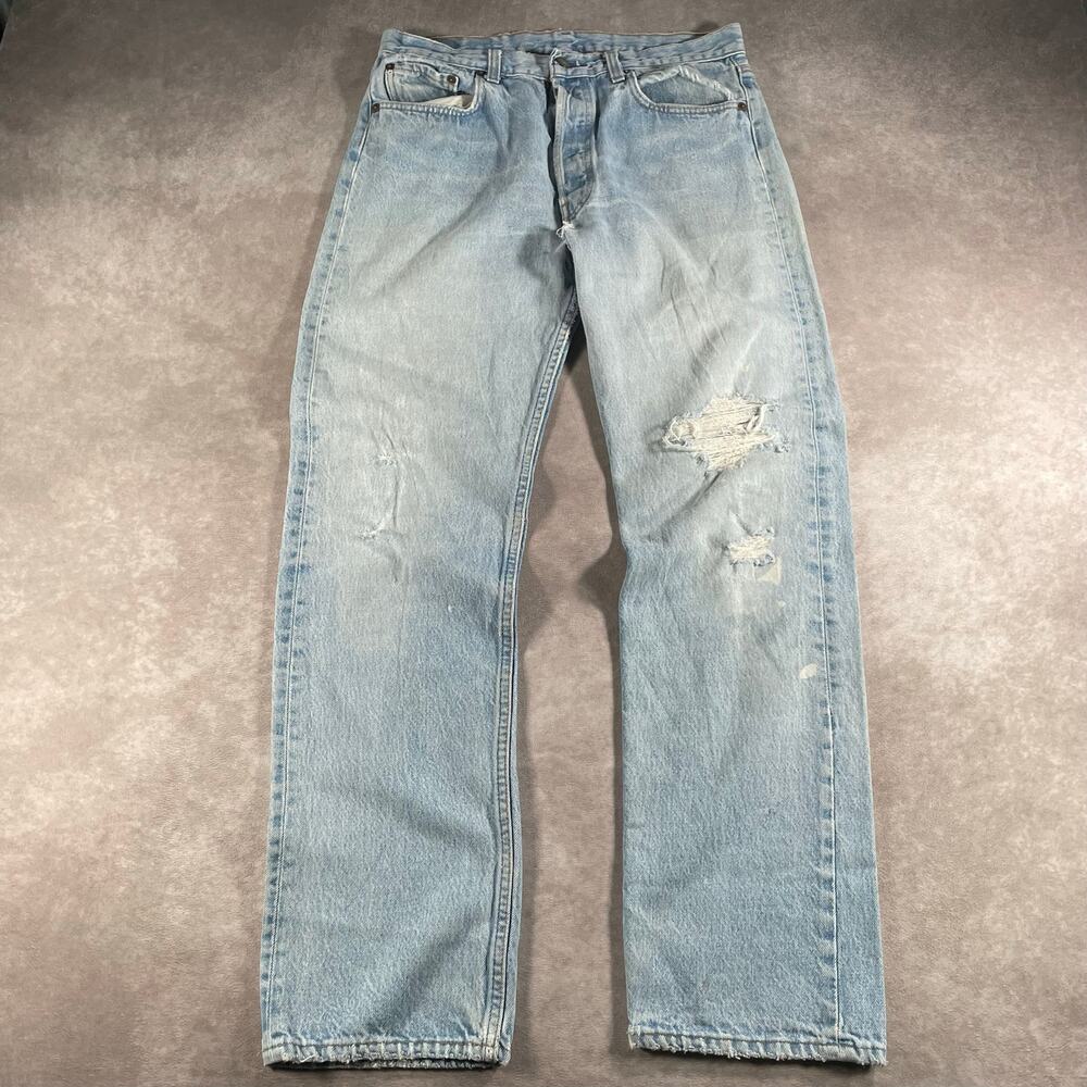 80’s 90’s Levi’s 501 France Distress Denim Jeans Men’s 31x30